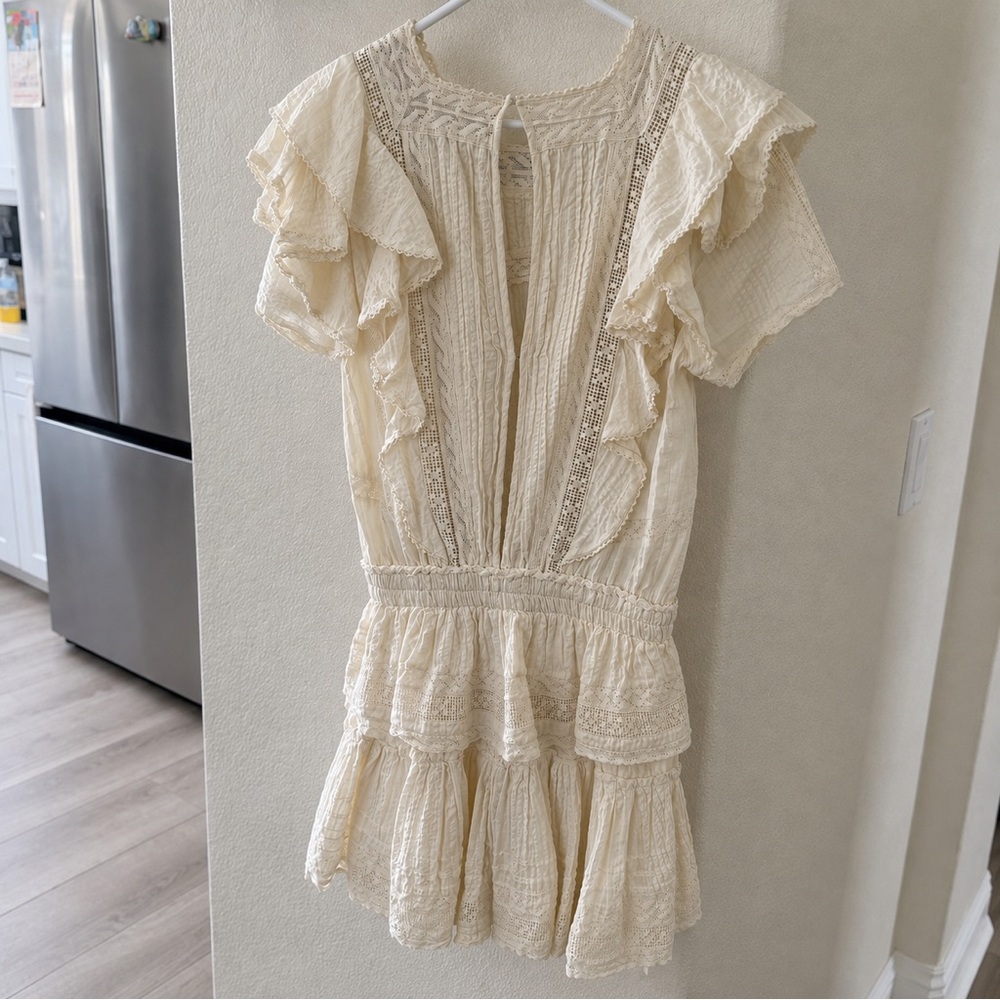 LoveShackFancy Stella Heritage Lace Ruffle Mini Dress Antique White S - Picture 4 of 4